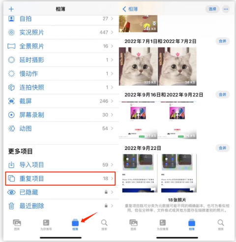 梅河口苹果手机维修分享iOS 16 中相册重复项目功能使用方法 