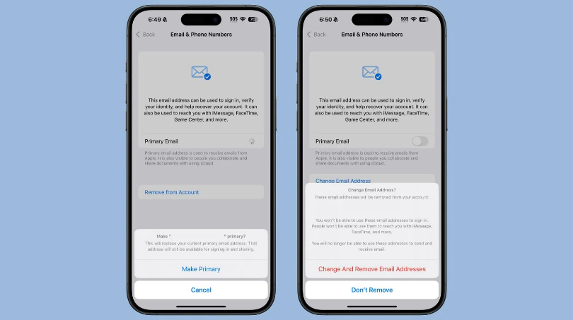 梅河口苹果手机维修分享苹果 iOS 18.1 支持设置“主要”邮箱地址并更改 iCloud 邮箱 